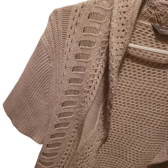 Denver Hayes Open Front Short Sleeve Cardigan Tan L - Picture 4 of 7